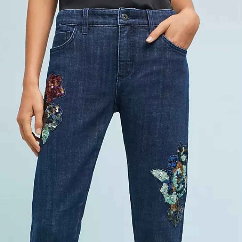 Anthropologie Pilcro & Letterpress Sequin Slim Boyfriend Jeans Size 31 - Picture 8 of 15